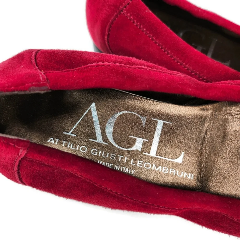 Attilio Giusti Leombruni Monika Dark Red Suede Snake Print Cap Toe Ballet Flats